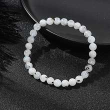 Natural Rainbow Moonstone Round Beaded Stretch Bracelet BJEW-TA00343