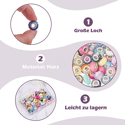 60Pcs 3 Styles Opaque Resin European Beads RESI-TA0005-29-1