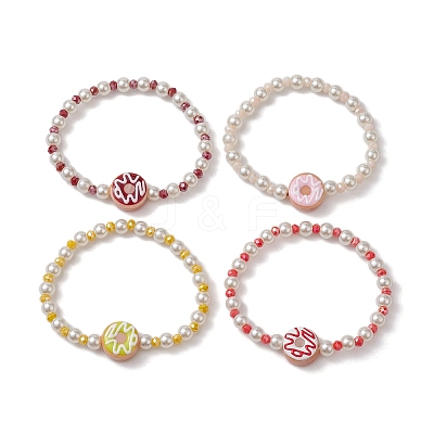 Lampwork Enamel Donut & Glass Beaded Stretch Bracelet BJEW-JB10132-1