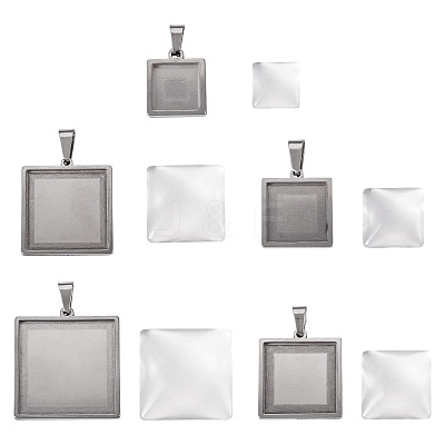 6Pcs 6 Styles 304 Stainless Steel Pendant Cabochon Settings STAS-TA0001-47A-1