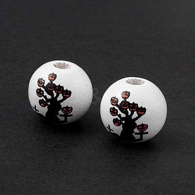 Halloween Printed Natural Wood European Beads WOOD-C014-01C-1