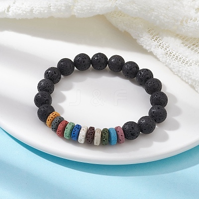 Dyed Natural Lava Rock Beaded Stretch Bracelets for Kid BJEW-JB09666-1