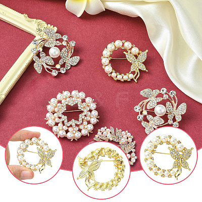 4Pcs 4 Styles Flower & Butterfly Plastic Imitation Pearl Beads Brooch JEWB-CJ0001-29-1