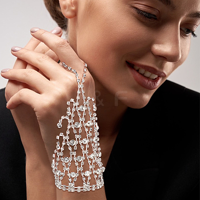 2Pcs 2 Colors Crystal Rhinestone Chain Tassel Ring Bracelets Set BJEW-AN0001-19-1