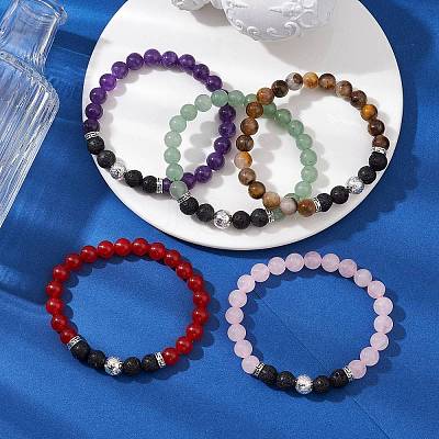 5Pcs Natural Gemstone Stretch Bracelets Sets BJEW-JB10956-1