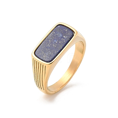 316L Stainless Steel Natural Lapis Lazuli Finger Rings for Women RJEW-U054-02C-03G-1