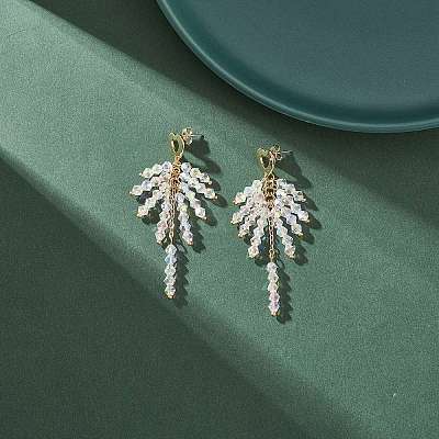 Clear Glass Beaded Tassel Dangle Stud Earrings EJEW-TA00160-1