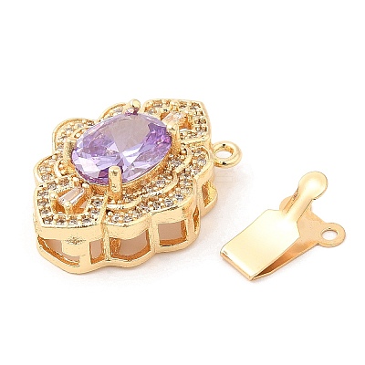 Brass Micro Pave Clear Cubic Zirconia Box Clasps KK-E052-01F-G03-1