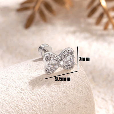 304 Stainless Steel Cubic Zirconia Stud Earrings FS-WGE3C70-01-1