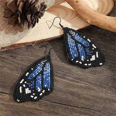 Bohemian Style Green Butterfly Wing Glass Bead Handmade Dangle Earrings CZ4126-1