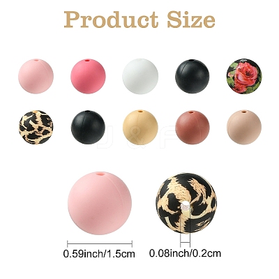 50Pcs 5 Styles Round Silicone Focal Beads SIL-YW0001-34A-1