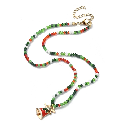 Christmas Theme Alloy Enamel Pendant Necklace with Glass Beaded Chains NJEW-JN04338-1