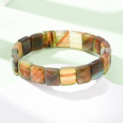 Dyed & Heated Natural Banded Agate Faceted Beaded Stretch Bracelets for Women BJEW-K251-08D-1