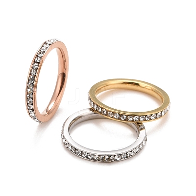 304 Stainless Steel Rhinestone Rings Set STAS-D178-01A-1