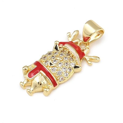 Christmas Brass Micro Pave Cubic Zirconia Enamel Pendants KK-B164-01G-03-1
