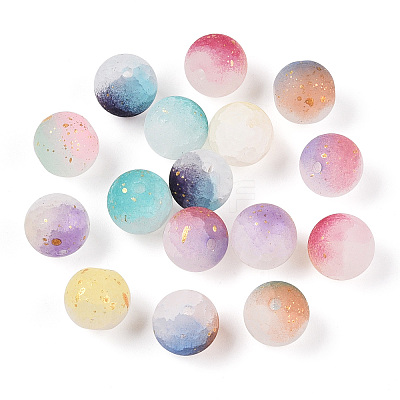 Frosted Baking Paint Crackle Glass Beads with Glitter Powder DGLA-T004-01A-1