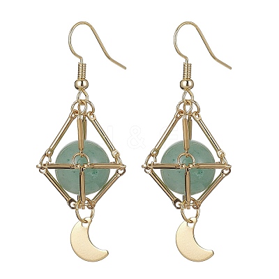 Natural Green Aventurine Dangle Earrings EJEW-JE05499-03-1