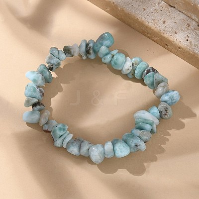 Natural Larimar Beaded Stretch Bracelets BJEW-JB02680-01-1