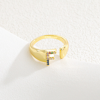 Brass Micro Pave Colorful Cubic Zirconia Cuff Open Rings FS-WG163C1-06-1