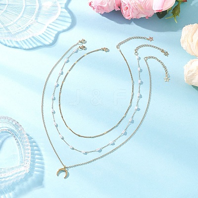 304 Stainless Steel Pendant 316 Surgical Stainless Steel & Plastic Pearl Paperclip Chain 3 Layer Necklaces for Women NJEW-JN05471-02-1