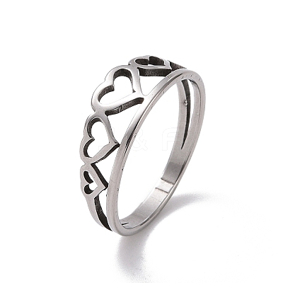 Non-Tarnish 201 Stainless Steel Hollow Heart Finger Ring for Valentine's Day RJEW-J051-35P-1