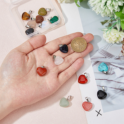 15Pcs 15 Styles Heart Gemstone Pendants G-FI0001-34-1