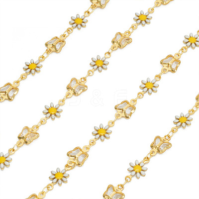 Handmade Glass Butterfly & Enamel Daisy Flower Link Chains CHC-TA0001-11-1