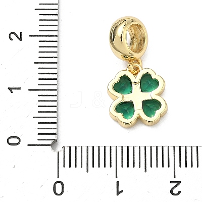 Saint Patrick's Day Brass Pave Cubic Zirconia Shamrock European Dangle Charms KK-P345-04G-1