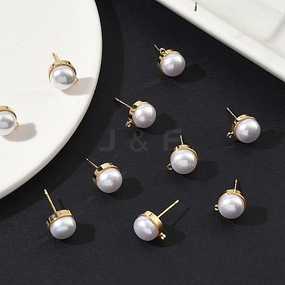 SHEGRACE Brass ABS Imitation Pearl Half Round Stud Earring Findings XGR0100G-119G-1