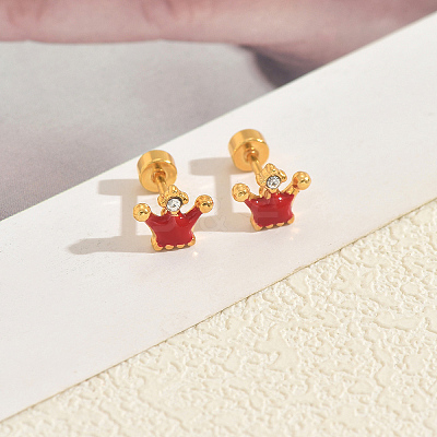 Stainless Steel Enamel Crown Stud Earrings JB5965-2-1