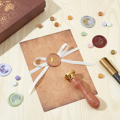 Brass Wax Seal Stamp with Wood Handle AJEW-WH0412-0290-1