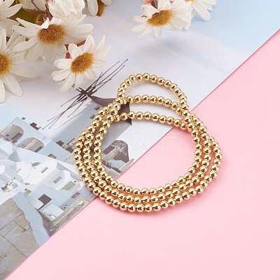 Round Brass Beaded Stretch Bracelets BJEW-JB05983-1