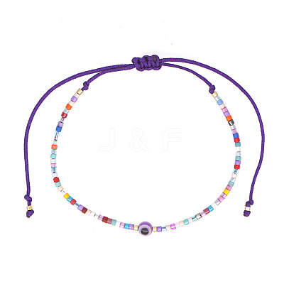 Vintage Bohemian Adjustable Glass Seed Beaded Evil Eye Braided Anklets for Unisex VB8299-2-1