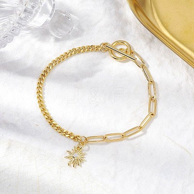 Sun Brass Clear Cubic Zirconia Charm Bracelets BJEW-JB10392-01-1