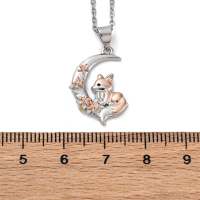 Brass Moon Fox Pendant Cable Chain Necklaces for Women NJEW-C067-02P-1
