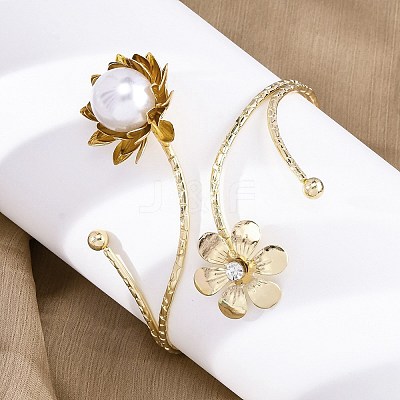 Lotus Alloy Arm Cuff Bangles for Girl Women LS-AJEW-A063-01J-G-1