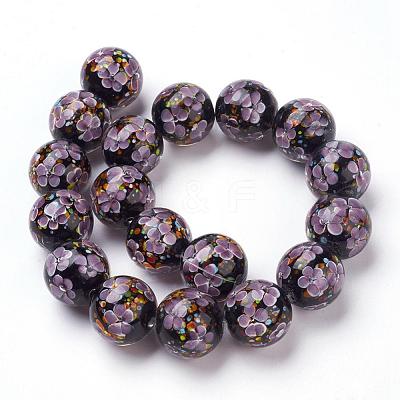 Handmade Inner Flower Lampwork Beads Strands LAMP-L072-D06-1