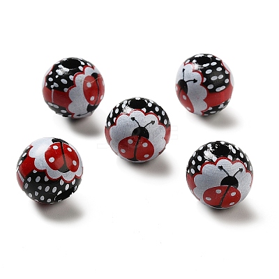 Printed Wood Round Beads LS-WOOD-C012-01A-1