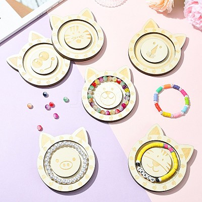 6Pcs 6 Styles Animal Theme Wood Single Bracelet Display Trays ST-CJ0022-03-1