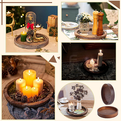 2Pcs Wood Candle Tray Candle Holders AJEW-NB0008-64-1