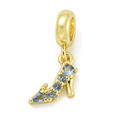 Rack Plating Brass Pave Cornflower Blue Cubic Zirconia High-heeled Shoes European Dangle Charms KK-Z067-57G-1