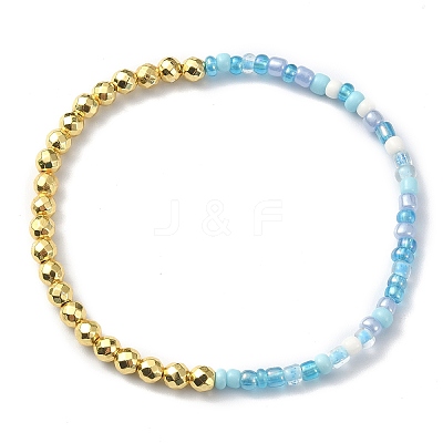 Non-magnetic Synthetic Hematite & Glass Seed Beaded Stretch Bracelet BJEW-JB09455-1