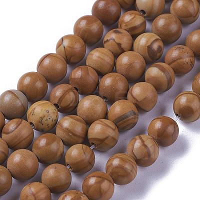 Natural Wood Lace Stone Wooden Jasper Beads Strands G-I199-17-6mm-1