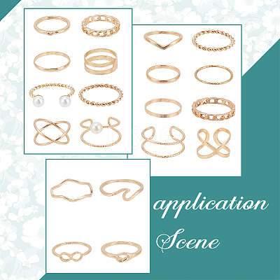 2 Sets 2 Styles Plastic Imitation Pearl Open Cuff Rings Set RJEW-AN0001-07-1