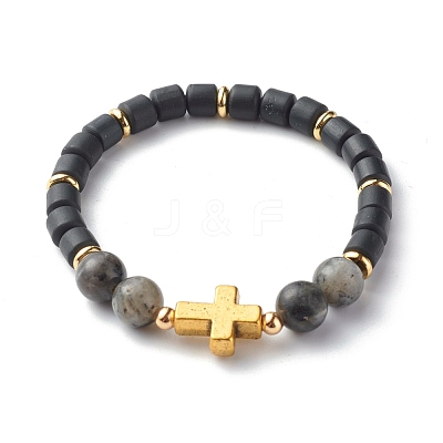 Natural Larvikite Beads Stretch Bracelets BJEW-JB06553-1