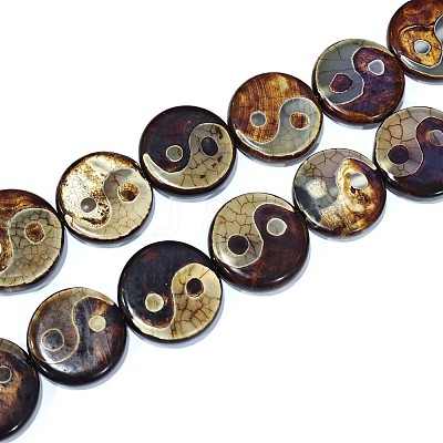 Tibetan Style Yin Yang Pattern dZi Beads Strands TDZI-K003-06A-1