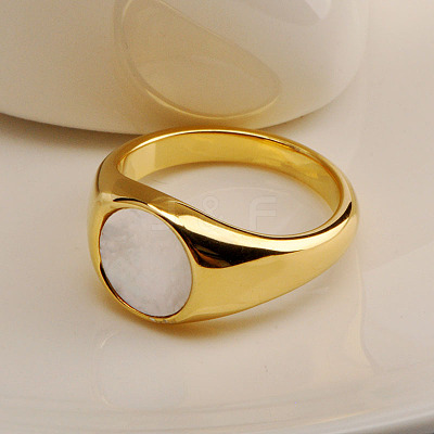 304 Stainless Steel with Natural Shell Finger Rings WGA15AE-02-1