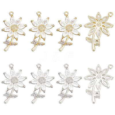 8Pcs 2 Colors Brass Micro Pave Clear Cubic Zirconia Pendants FIND-PH0021-01-1
