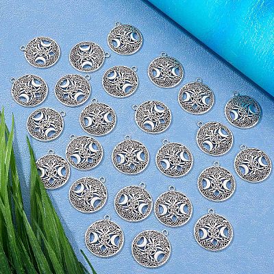60Pcs Life of Tree Moon Charm Pendant Triple Moon Goddess Pendant Ancient Bronze for Jewelry Necklace Earring Making crafts JX339B-1