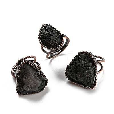 Irregular Triangle Natural Tektite Open Cuff Rings RJEW-M157-05R-1